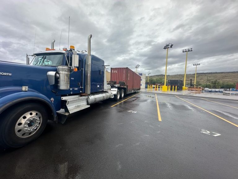 Freight truck and container arriving in Hawaii